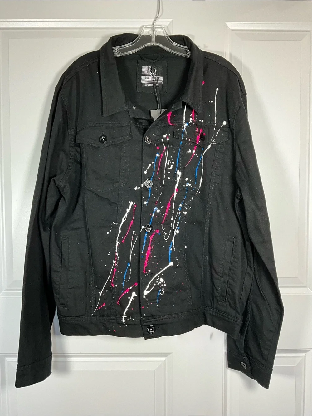 Black Pike Jacket Size XL Black Paint-Splatter Denim Shirt Jacket